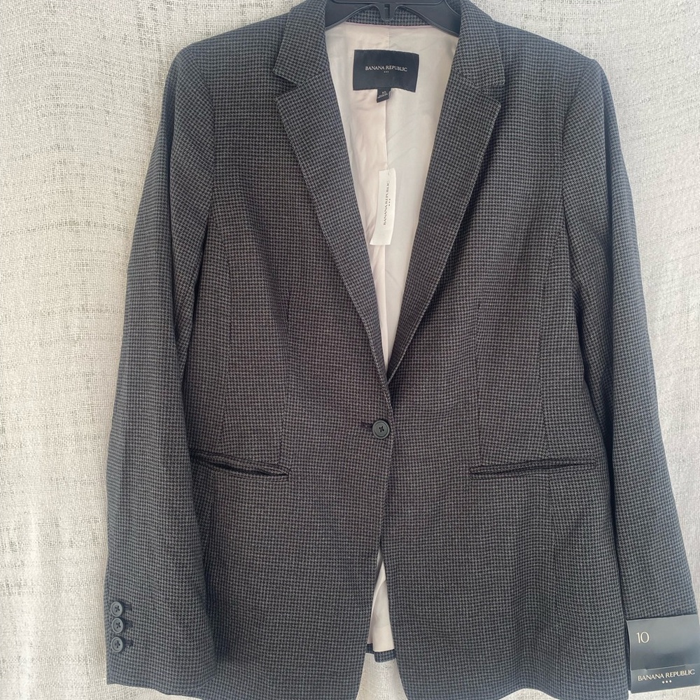 NWT Banana Republic Grey And Black Houndstooth Blazer Size 10